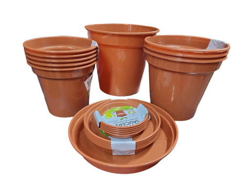 Plastic plant pots and tray - plastic,