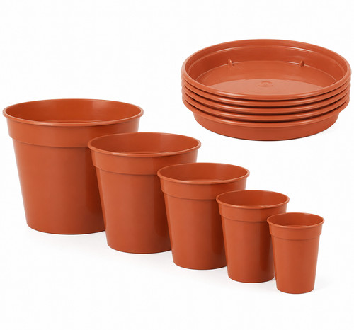 Terracotta plastic plant pot - terracotta,